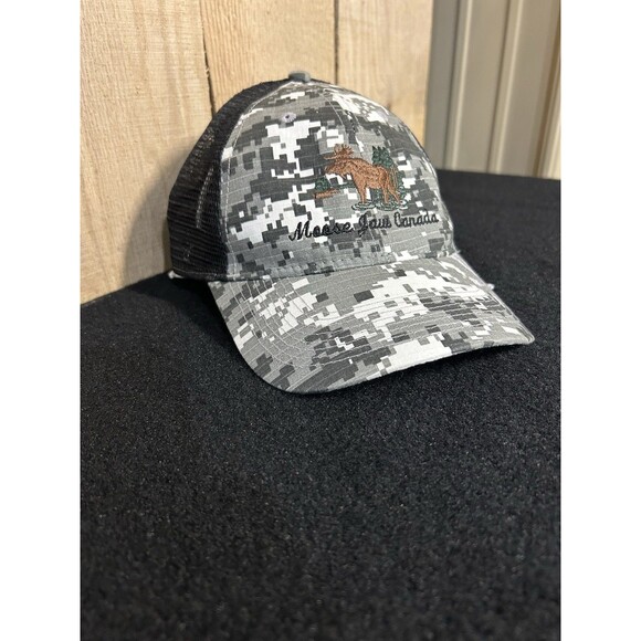 Moose Jaw Canada Digital Pixel Camo Snapback Hat/Cap Black Gray White - Picture 4 of 12